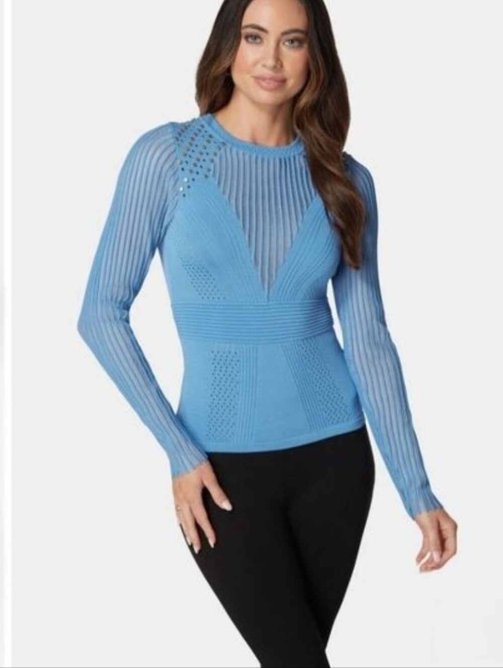 BEBE SHADOW STRIPE STUDDED LONG SLEEVE SWEATER TOP SIZE LARGE/MEDIUM LIKE NEW